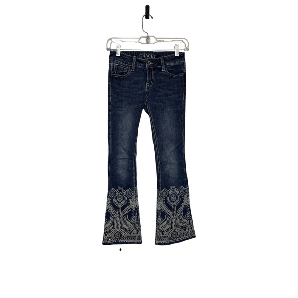 Grace in LA Jeans Girls Size 12 Dark Wash Embroidered Rhinestone Bootcut Denim